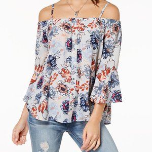 7 Sisters Women' Cold-Shoulder Floral Blouse Top Size S